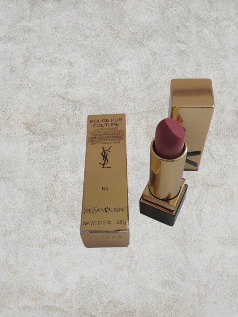 YSL Rouge Pur Couture Caring Satin Lipstick w/Ceramides (N5-Tribute Nude)  NIB